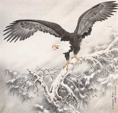 王冠龙 雄鹰图 镜心